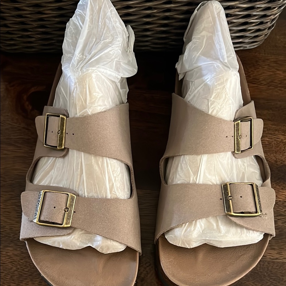 Skechers Tan Sandals Comfortable Slip-On Design